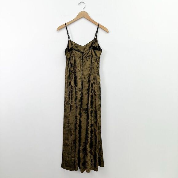 Anthropologie Women’s Erika Metallic Satin Burnout Spaghetti Strap Wide Leg Jump - Picture 3 of 12